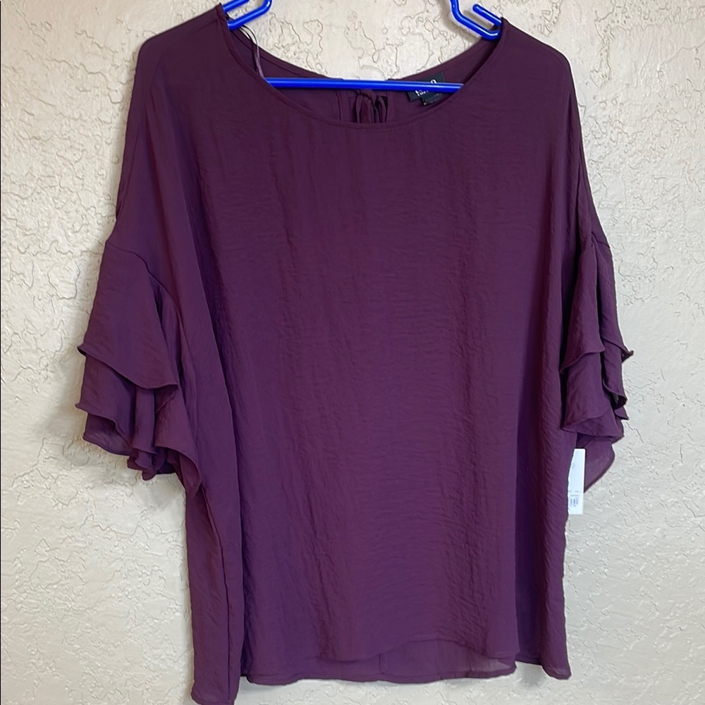 a.n.a Women's Plum Ruffle Sleeve Blouse